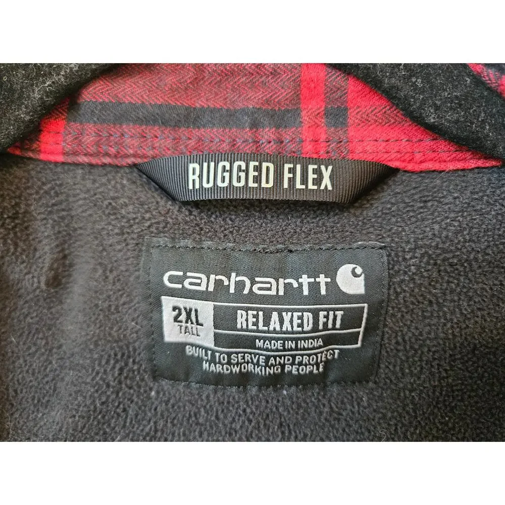 Carhartt Rugged Flex Relaxed Fit Hooded Plaid Shirt Jacket 2XLT Fleece Lined